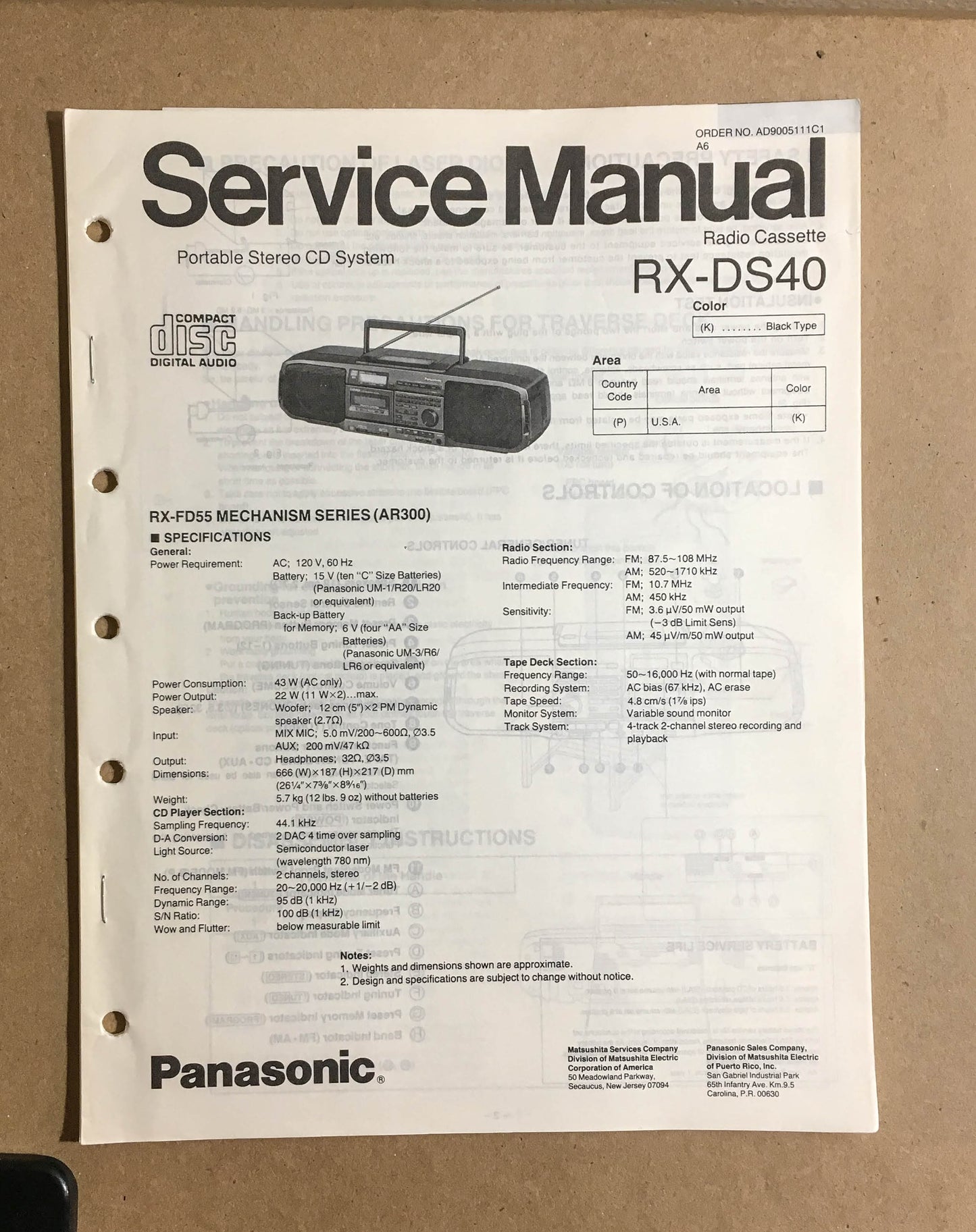 Kenwood RX-DS40 Portable Radio Stereo  Service Manual *Original*