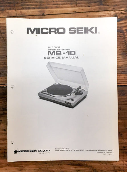 Micro Seiki MB-10 Record Player / Turntable  Service Manual *Original*