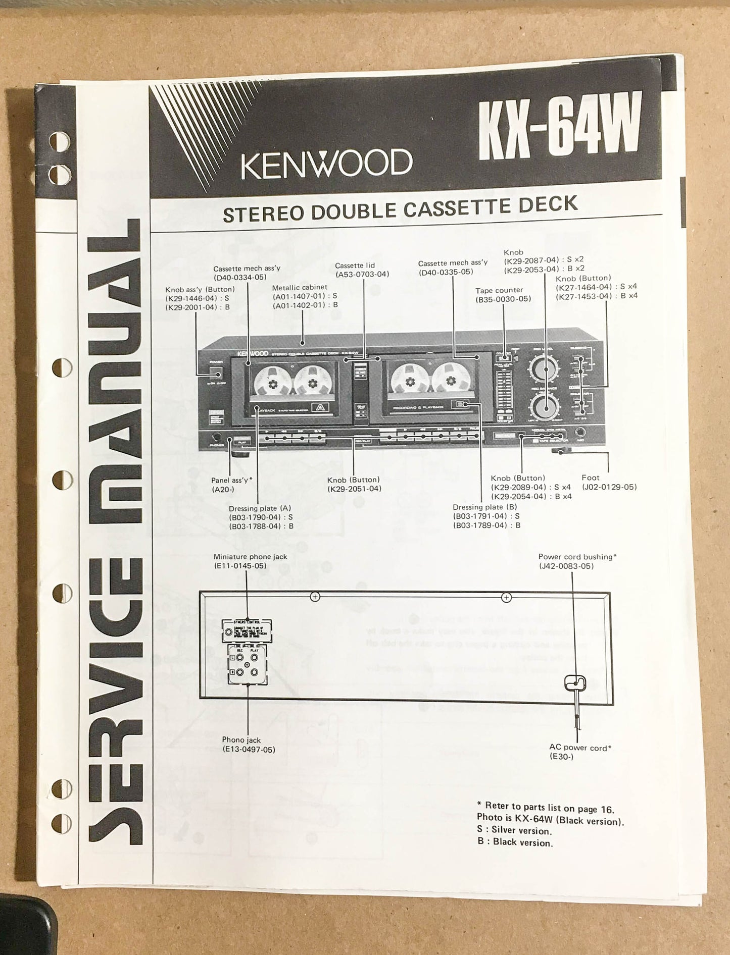 Kenwood KX-64W Cassette Tape Deck  Service Manual *Original*