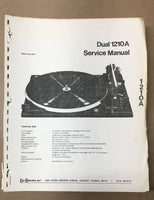 Dual Model 1210A Record Player / Turntable Service Manual *Original*