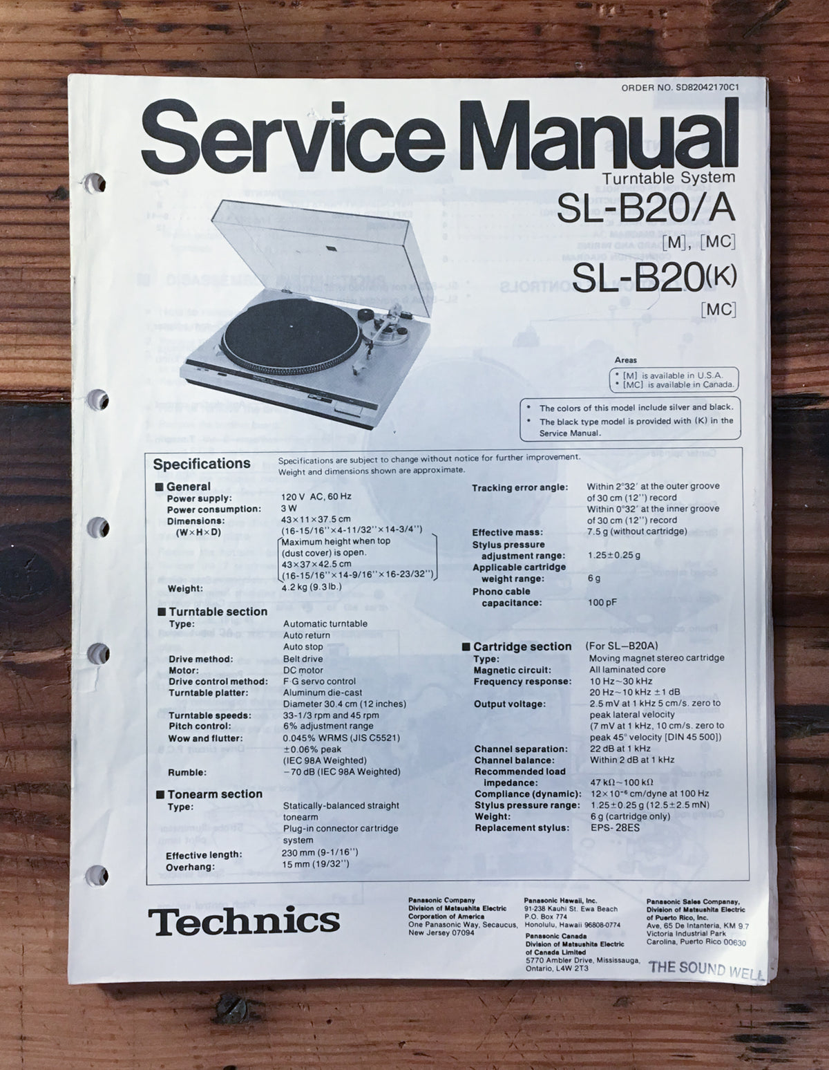 Technics SL-B20 Record Player / Turntable Service Manual *Original*