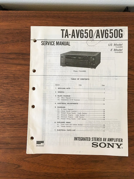 Sony TA-AV650 TA-AV650G Amplifier Service Manual *Original*