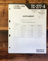 Sony TC-277-4 Reel to Reel Service Manual Supplement *Original*