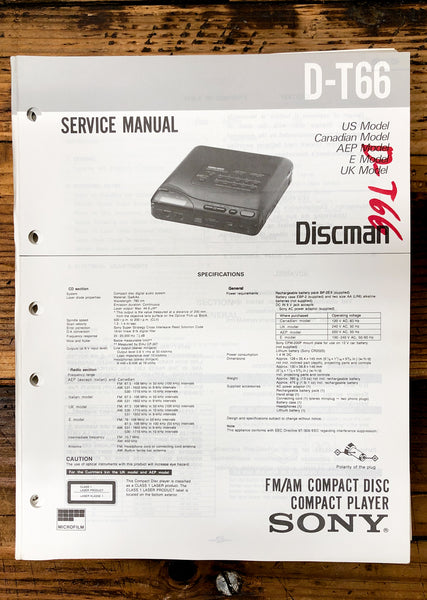 Sony D-T66 CD Player / Discman  Service Manual *Original*