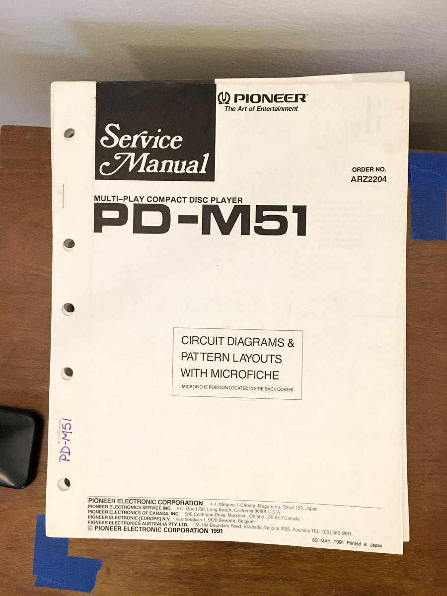 Pioneer PD-M51 CD Player Service Manual *Original*