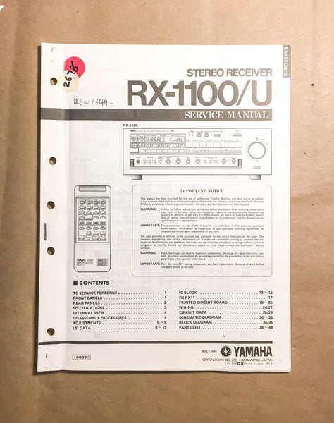 Yamaha RX-1100 RX-1100U Receiver  Service Manual *Original*