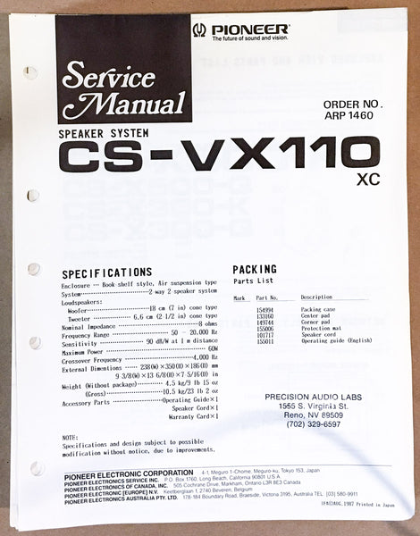 Pioneer CS-VX110 SPEAKER Service Manual *Original*