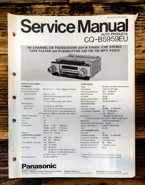 Panasonic CR-B5959EU Car Stereo  Service Manual *Original*