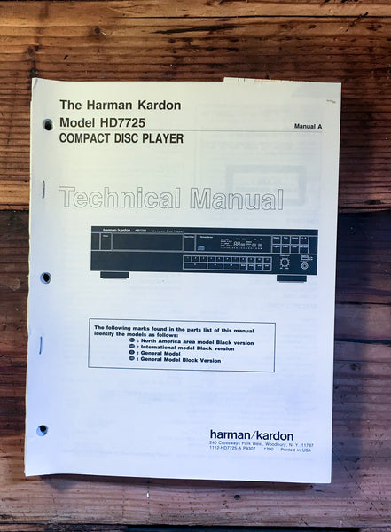 HK Harman Kardon HD7725 HD-7725 CD Player Service Manual *Original*