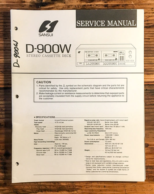 Sansui D-900W Cassette  Service Manual *Original*