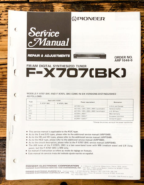 Pioneer F-X707 Tuner Service Manual *Original* #1