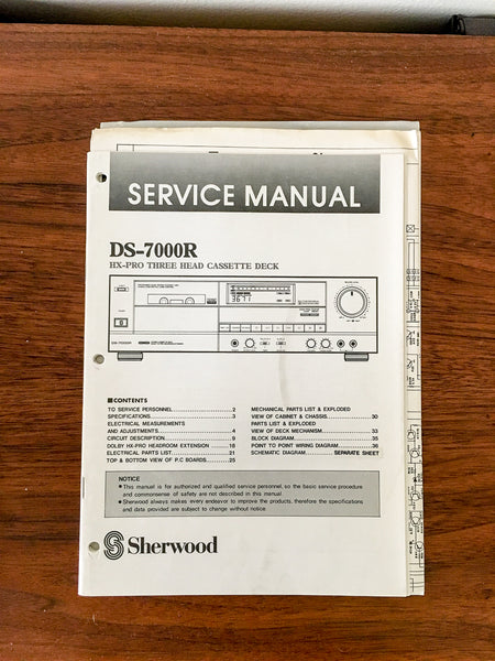 Sherwood DS-7000R Cassette Service Manual *Original*