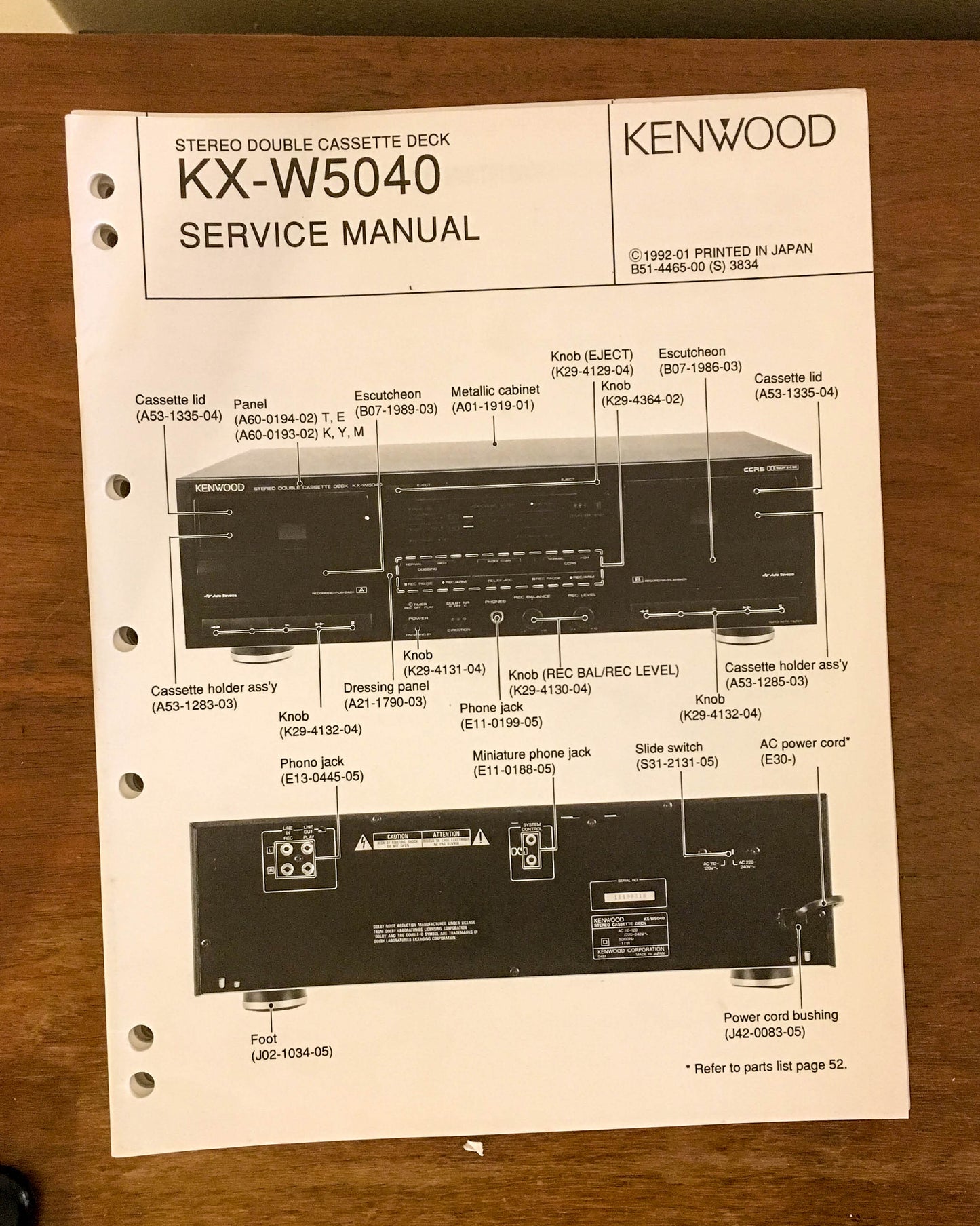 Kenwood KX-W5040 CASSETTE DECK  Service Manual *Original*
