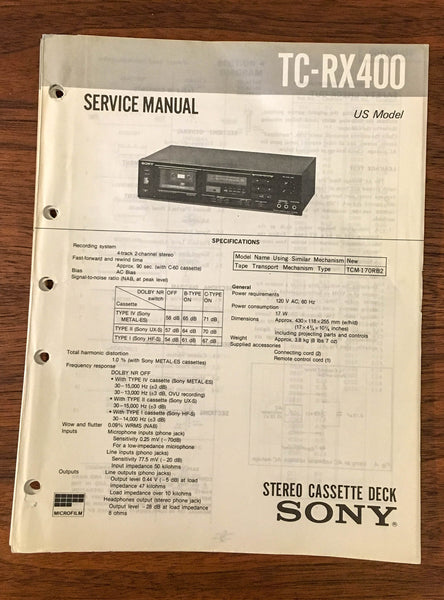 Sony TC-RX400 Cassette Service Manual *Original* #2