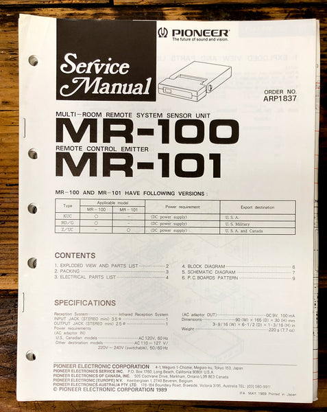 Pioneer MR-100 MR-101 Remote Control Service Manual *Original*