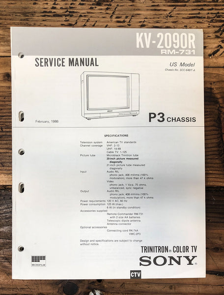 Sony KV-2090R TV  Service Manual *Original*