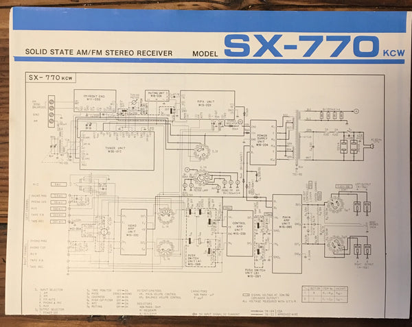 Pioneer SX-770 Receiver Large Fold Out Schematic *Original*