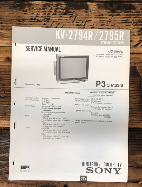 Sony KV-2794R KV-2795R TV  Service Manual *Original*