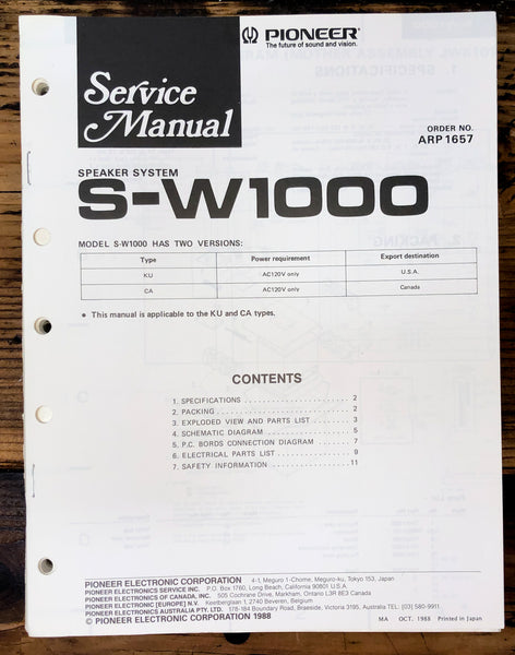 Pioneer S-W1000 Speaker  Service Manual *Original*