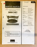 Sansui P-M77 Record Player / Turntable Service Manual *Original*