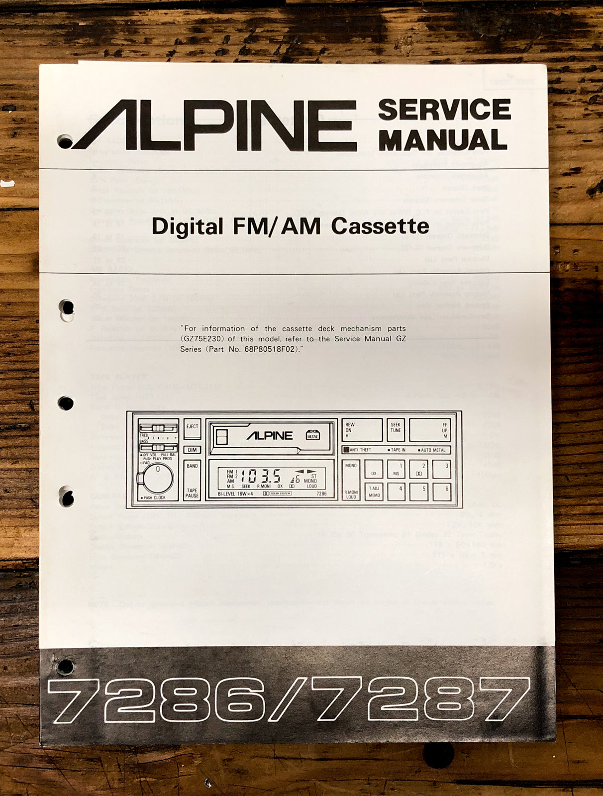 Alpine Model 7286 7287 Car Stereo  Service Manual *Original*