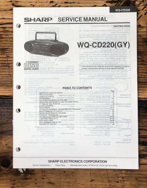 Sharp WQ-CD220 Radio Service Manual *Original*