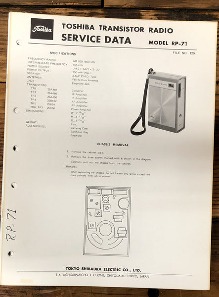 Toshiba RP-71 Radio / Stereo  Service Manual *Original*