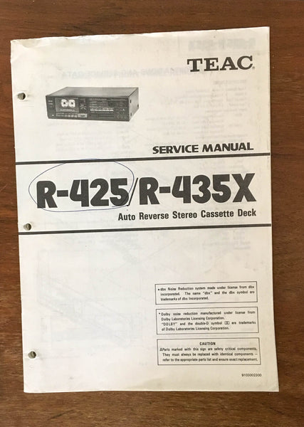 Teac R-425 R-435X Cassette Tape Deck  Service Manual *Original* #1