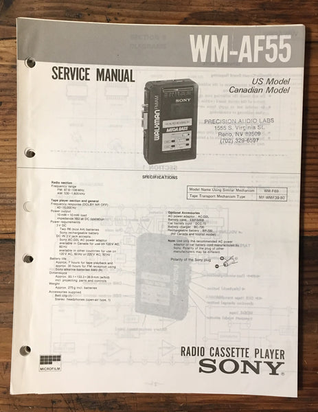 Sony WM-AF55 Cassette Service Manual *Original*