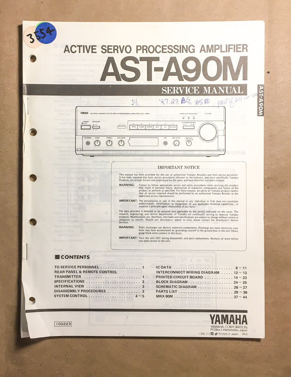 Yamaha AST-A90M Amplifier  Service Manual *Original*