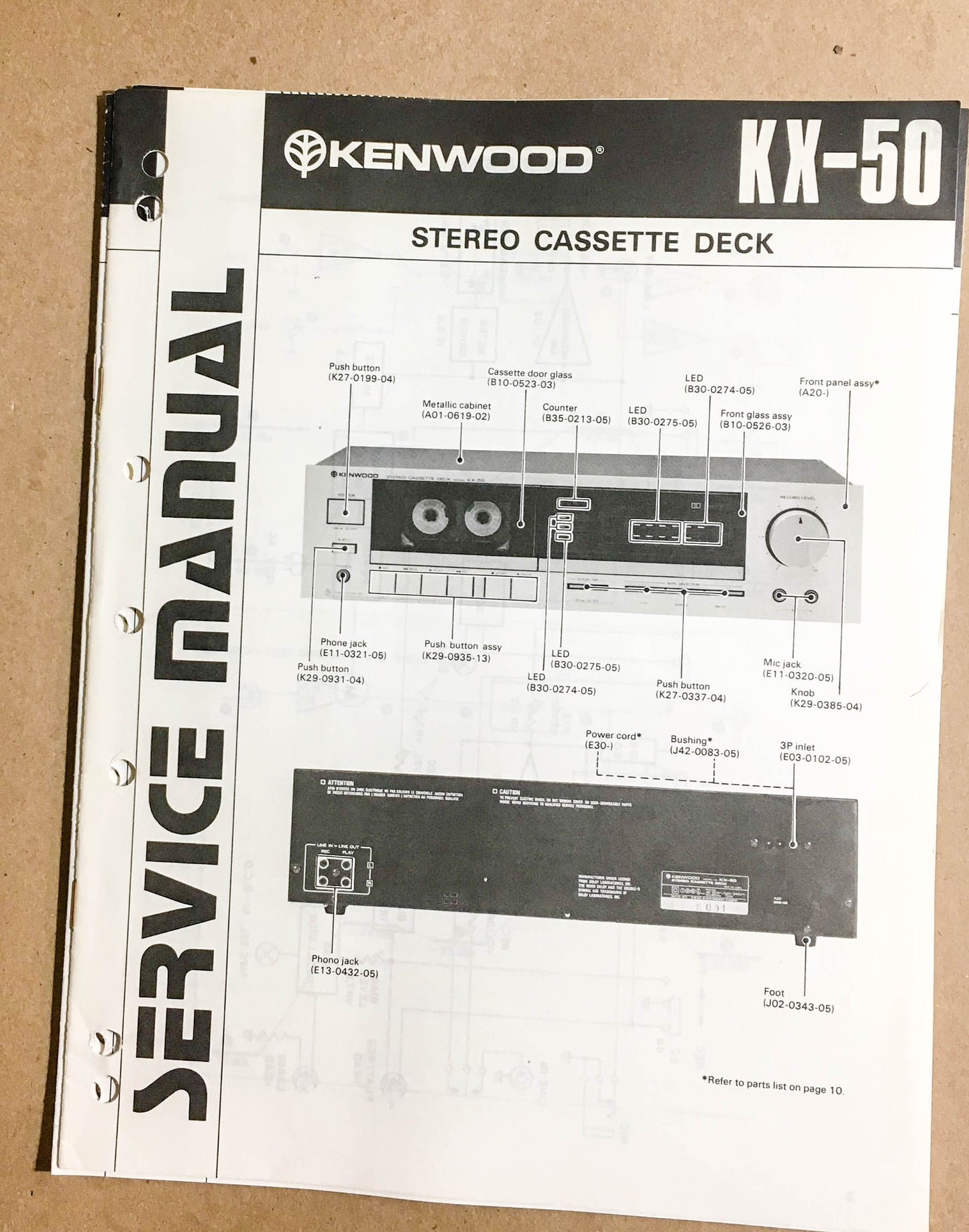 Kenwood KX-50 Cassette Tape Deck  Service Manual *Original*