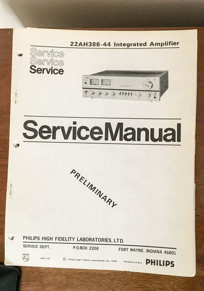 Philips 22AH386 /44 AMPLIFIER  Preliminary Service Manual *Original*