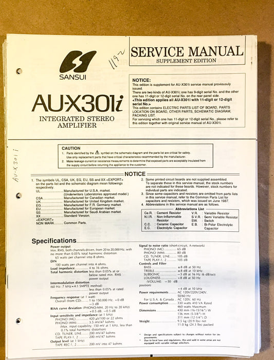 Sansui AU-X301i Amplifier Service Manual *Original*
