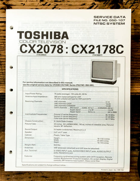 Toshiba CX2078 CX2178C TV Television Service Manual *Original*