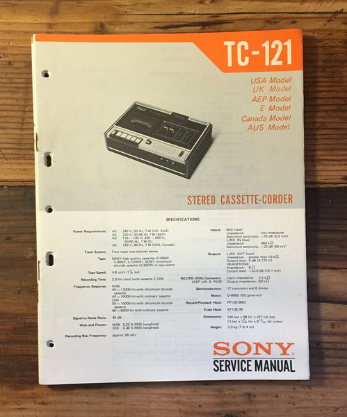 Sony TC-121 Tape Player Service Manual *Original*