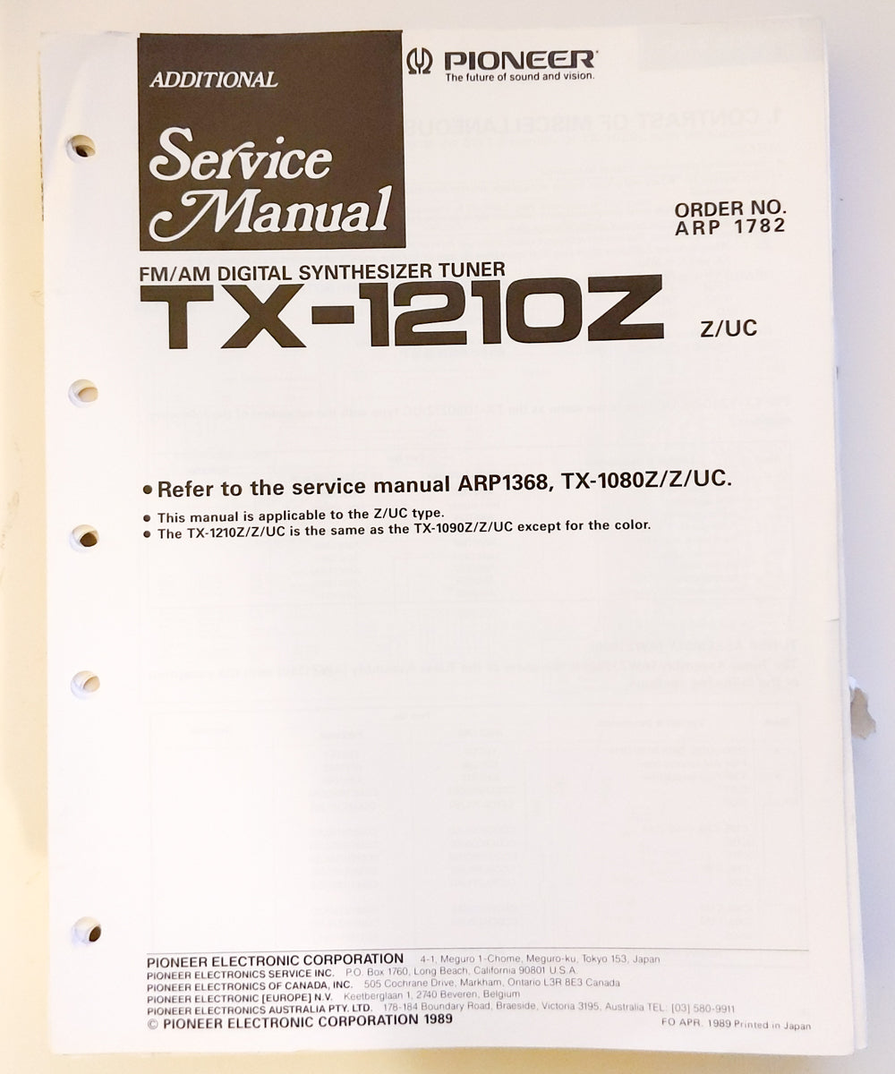 Pioneer TX-1210Z Tuner Service Manual *Original*