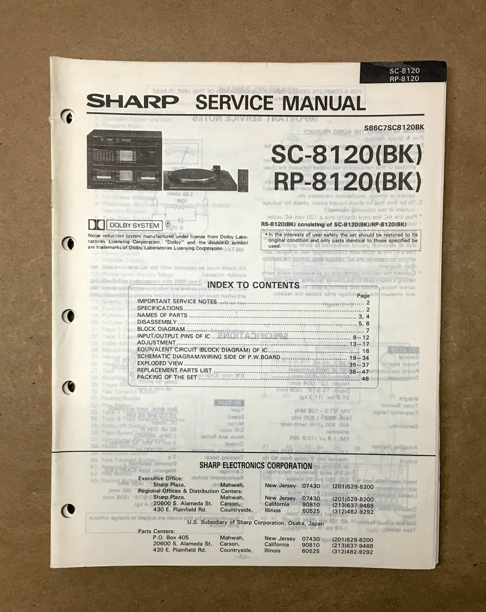 Sharp SC-8120 RP-8120 Radio / Stereo Service Manual *Original*