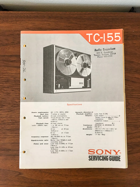 Sony TC-155 Tape Recorder Service Manual *Original*