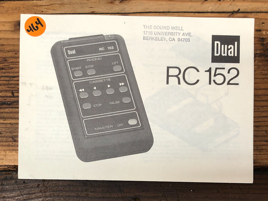 Dual RC152 / RC 152 Remote Control  Service Manual *Original*