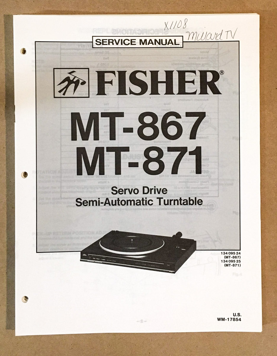 Fisher MT-867 MT-871 Record Player / Turntable Service Manual *Original* #1