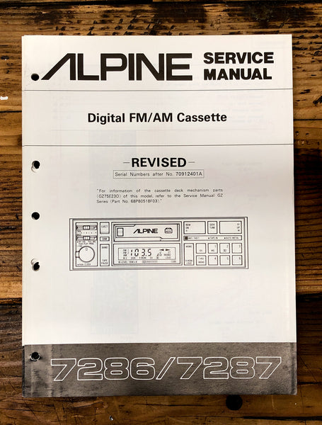 Alpine Model 7286 7287 Car Stereo Revised Service Manual *Original*