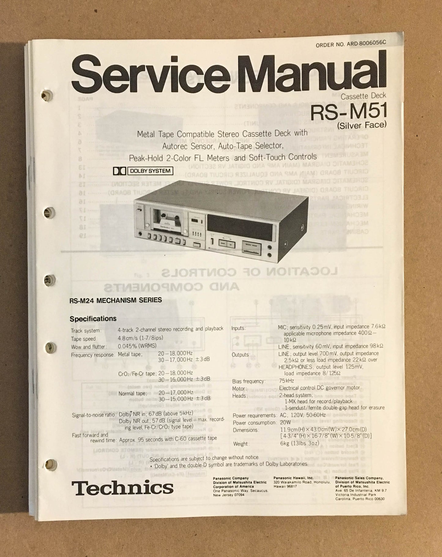 Technics / Panasonic RS-M51   Service Manual *Original*