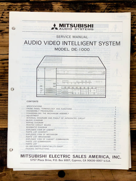 Mitsubishi DE-1000 AV Intelligent System Service Manual *Original*