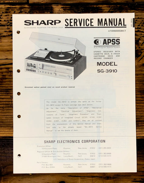 Sharp SG-3910 Radio / Stereo System Service Manual *Original*