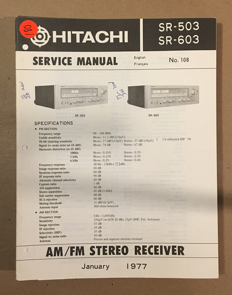 Hitachi SR-503 SR-603 Receiver  Service Manual *Original*