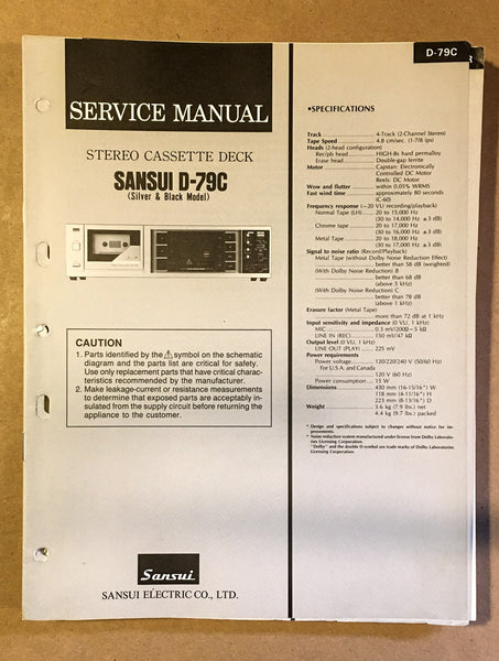 Sansui D-79C Cassette / Tape Player Service Manual *Original*