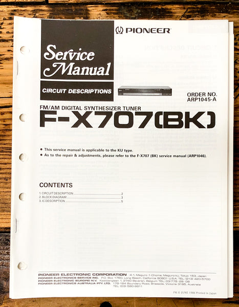 Pioneer F-X707 Tuner Service Manual *Original* #2