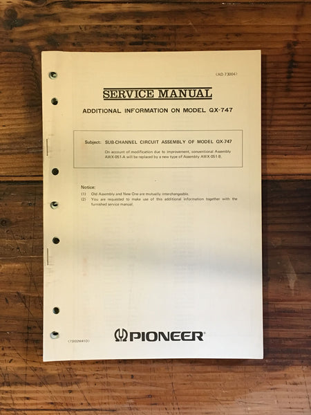 Pioneer QX-747 Receiver Additional Service Manual *Original*