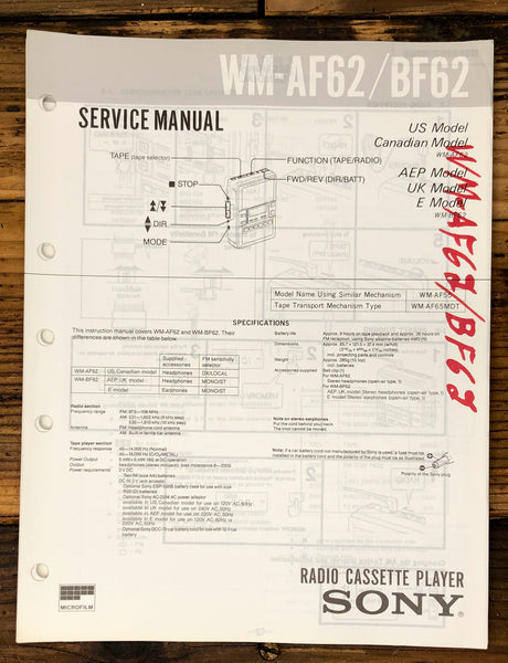 Sony WM-AF62 WM-BF62   Service Manual *Original*