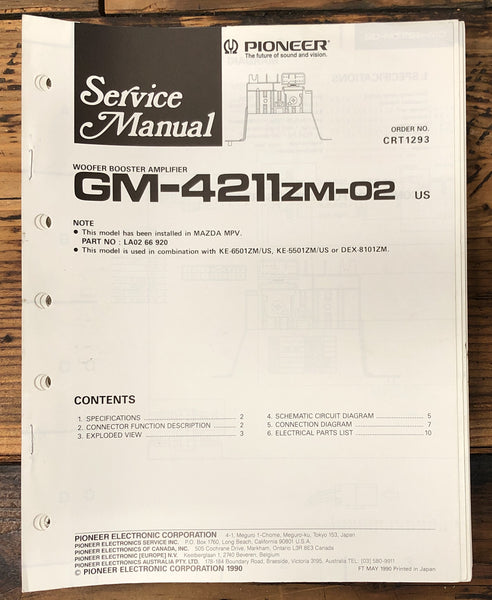 Pioneer GM-4211 ZM 02 Amplifier  Service Manual *Original*